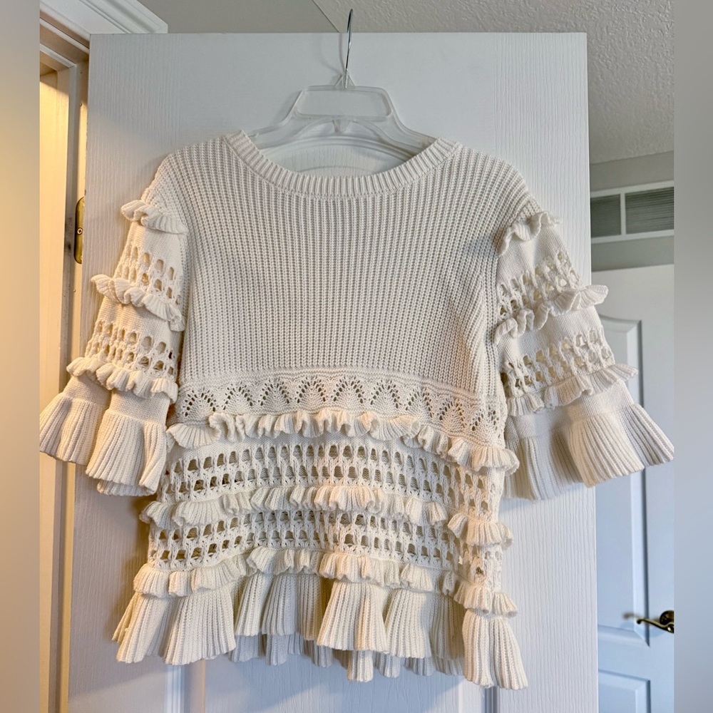 John + Jenn White Ruffle Sweater